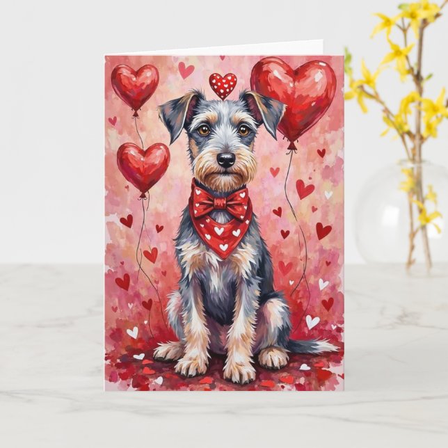 Carte Térrier de Bedlington assis pour la Saint-Valentin (Fleur jaune)