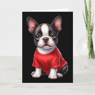 Carte Terrier de Boston Saint-Valentin Jour Cœur Rouge A