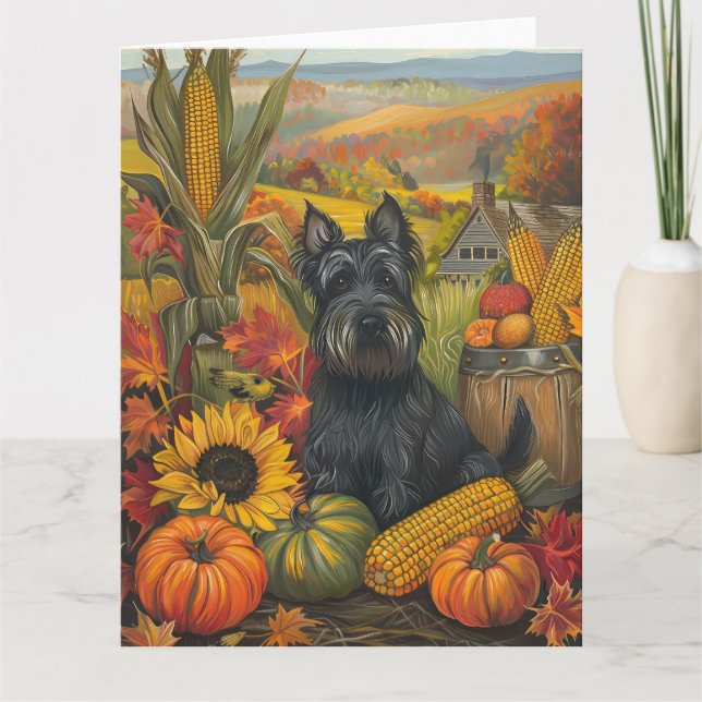 Carte Térrier Écossais Chien Récolte d'Automne Action de (Devant)