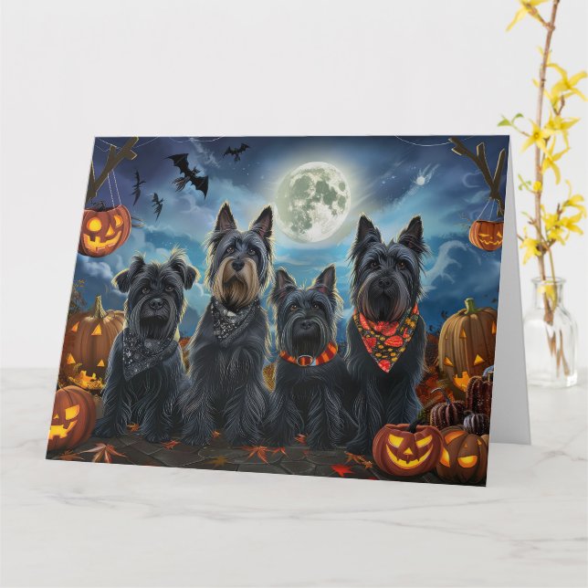 Carte Terrier Écossais Halloween Effrayant (Fleur jaune)