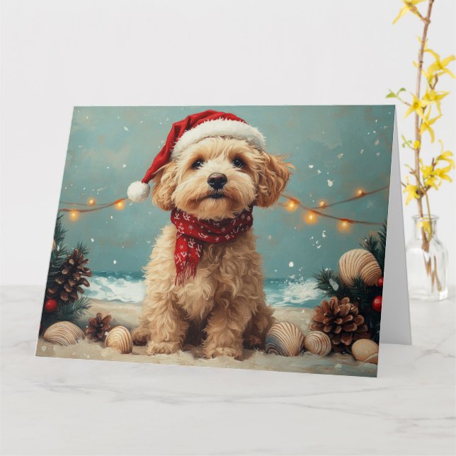 Carte Térrier Irlandais de Noël Vintage Plage (Fleur jaune)