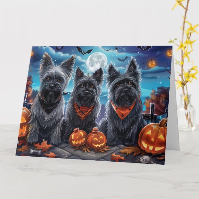 Carte Terrier Skye Halloween Effrayant (Fleur jaune)