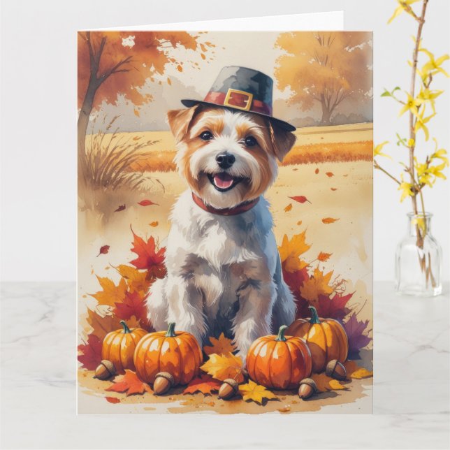 Carte Terrier Tibétain À L'Automne Laisse L'Art Thanksgi (Fleur jaune)