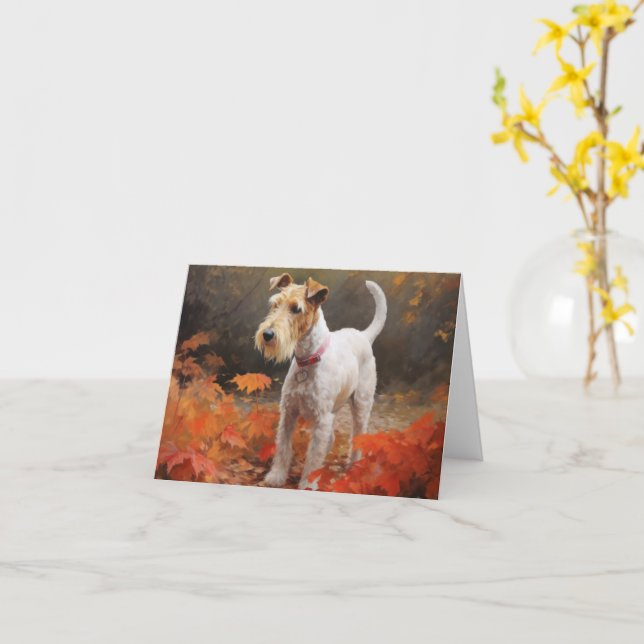 Carte Terrier Wirefox dans les feuilles d'automne chute  (Fleur jaune)