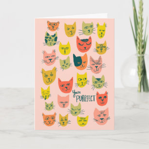 Carte Tête de chat colorée mignonne motif ANNIVERSAIRE A
