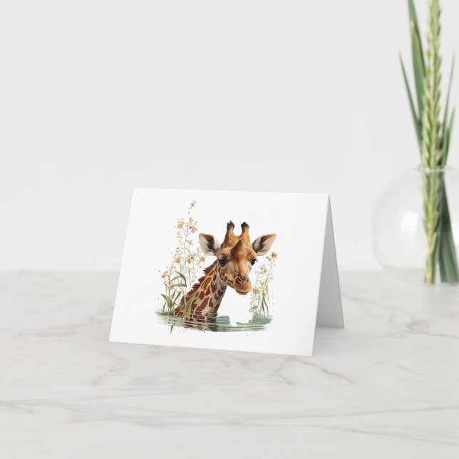 Carte Tête de girafe avec Fleurs BLANC (Devant)