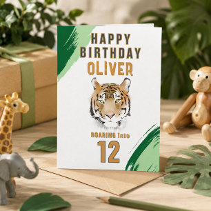 Carte Tête de Tigre Sauvage Aquarelle Anniversaire 