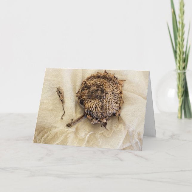 Carte Tête de tournesol séchée "Dernière année" sur tiss (Devant)