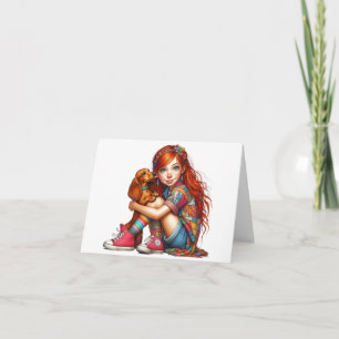 Carte Tête rousse animée avec dachshund pour toutes occa
