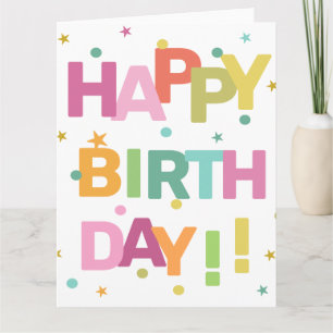 Carte Texte coloré Confetti et étoiles Joyeux anniversai