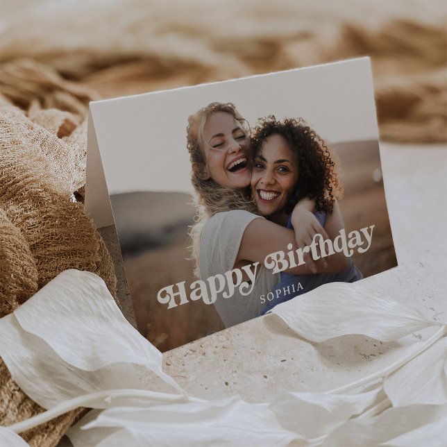 Carte Texte et photo rétro boho | Joyeux Anniversaire (A stylish, boho and retro look birthday card with photo)