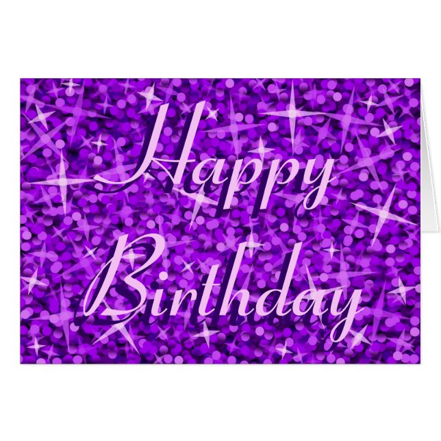 Carte texte Glitz Purple 'Happy Birthday' (Devant horizontal)