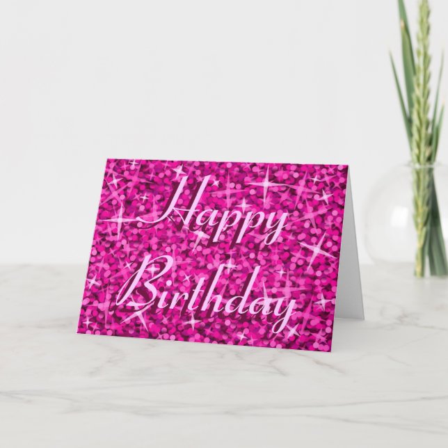 Carte texte Glitz rose 'Joyeux anniversaire' (Devant)