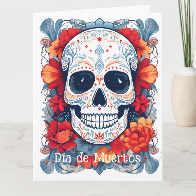 Carte Texte personnalisé bleu et rouge Día de Muertos (Devant)