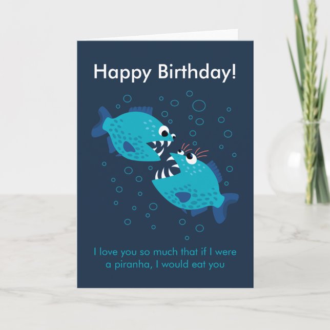 Carte Texte Personnalisé Blue Piranha Poisson Amour Anni (Devant)