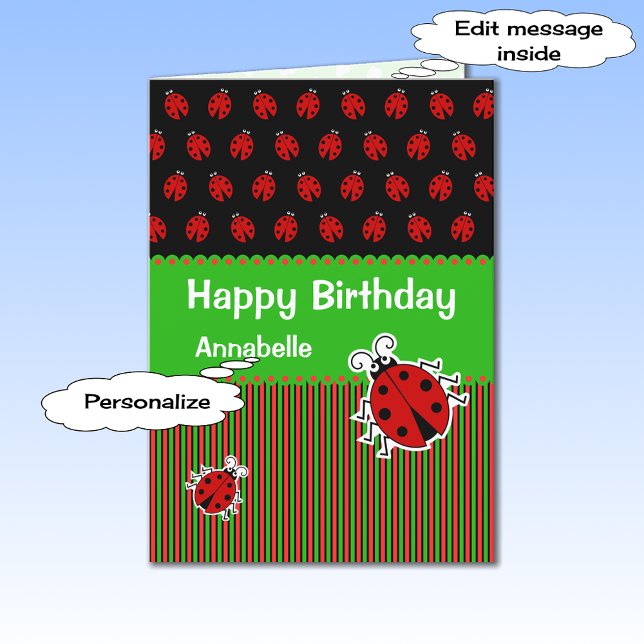 Carte Texte personnalisé d'anniversaire de Ladybug moder (Créateur téléchargé)
