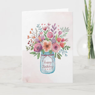 Carte Texte personnalisé Joyeux anniversaire Bouquet flo