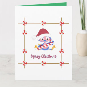 Carte Texte personnalisé Noël BleuOiseau Cage de bonbons