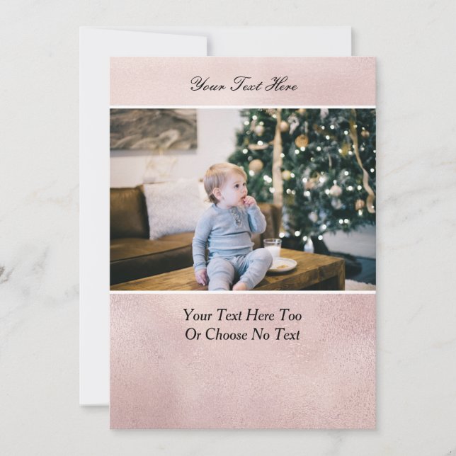Carte Texte / Photo Rose Gold Faux Rose Metallic (Devant)