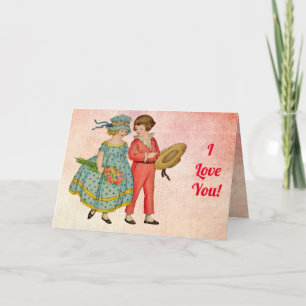 Carte texte vintage Garçon et fille I Love You