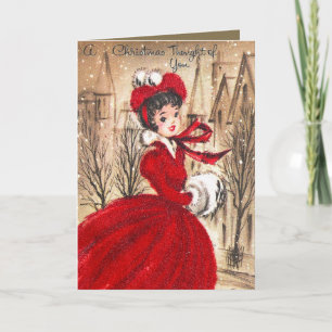 Carte texte vintage rétro Christmas lady dd