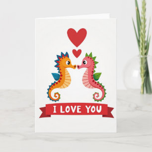 Carte texture pailletée d'amour de hippocampe