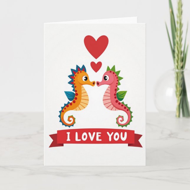 Carte texture pailletée d'amour de hippocampe (Devant)