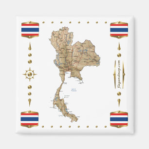 Carte Thaïlande + Magnet des drapeaux