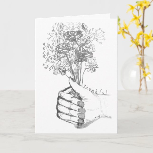Carte Thank You Card with hand-sketched flower bouquet (Fleur jaune)