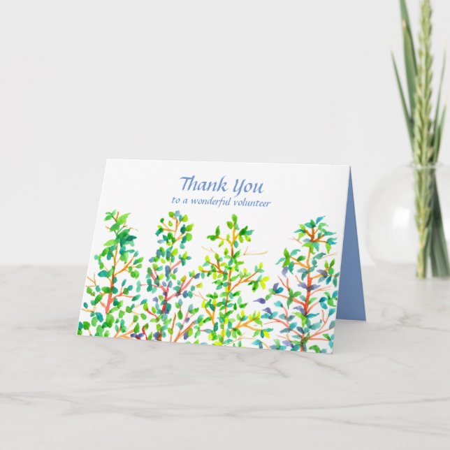 Carte Thank You Volunteer Watercolor Trees (Devant)