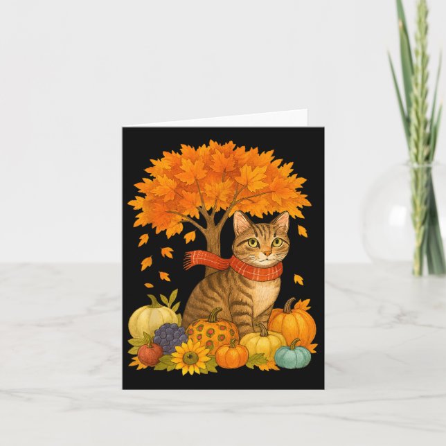 Carte Thankesgiving Automne Chat Leaf Automne Arbre Auto (Devant)