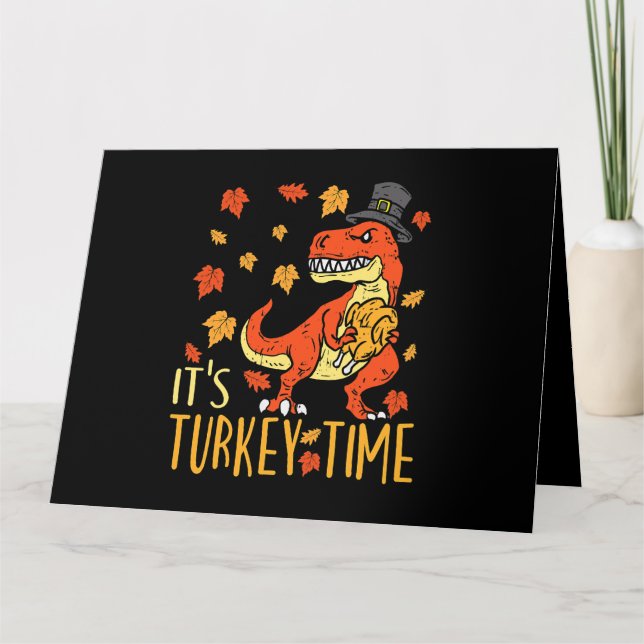 Carte Thankesgiving Son Turc Time Fall Leaf Dinosaur 1 (Devant)