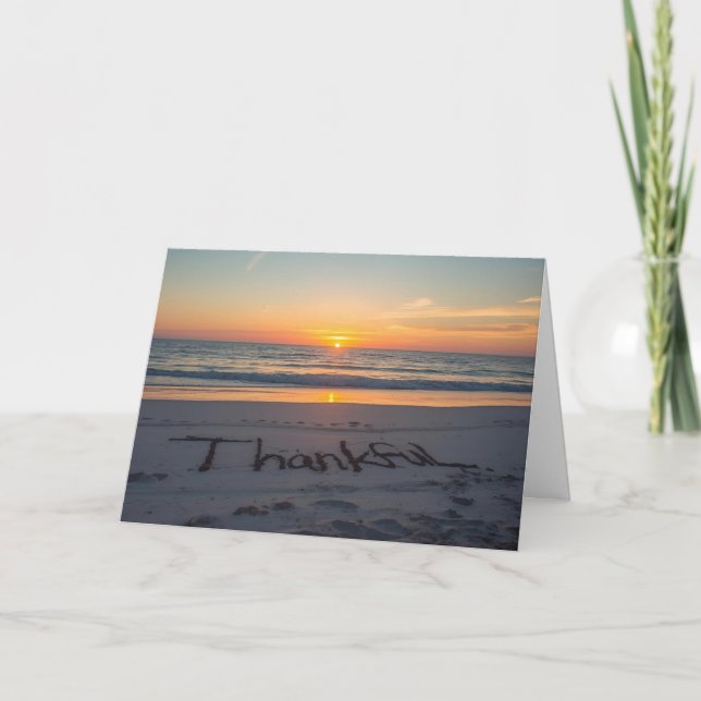 Carte 🌅 Thankful at Sunset – Beach Thanksgiving Card (Devant)
