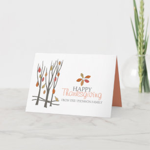 Carte Thanksgiving arbre feuille nom personnalisé vacanc