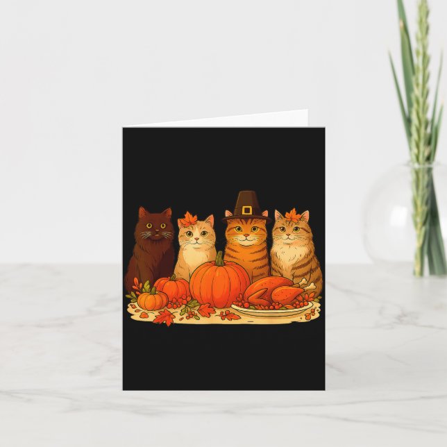 Carte Thanksgiving Cats Dinner Pumpkin Autumn Men Women  (Devant)