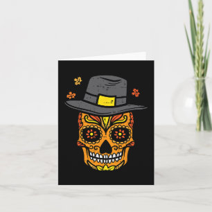Carte Thanksgiving Crâne sucre Pilgrie Automne Mexicains