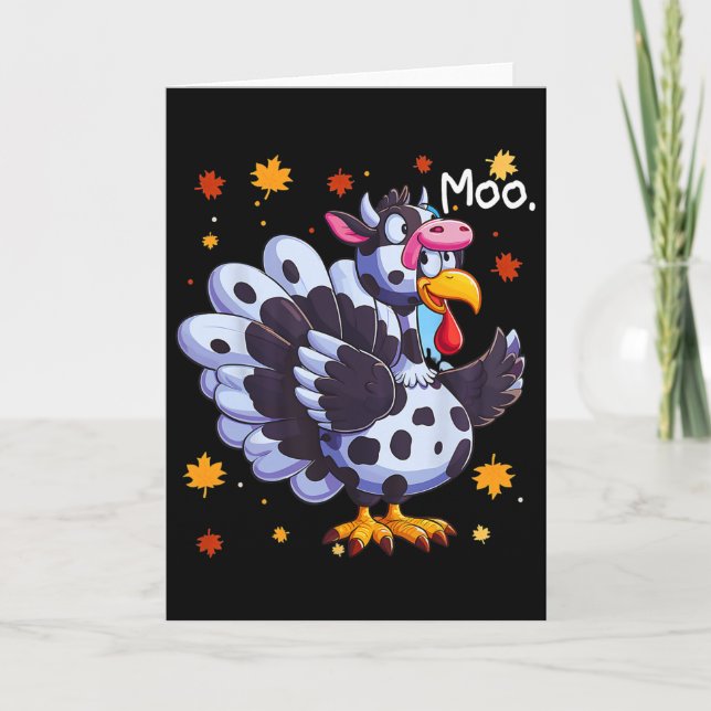 Carte Thanksgiving Fake Turkey Moo Cow Head Funky Fall (Devant)
