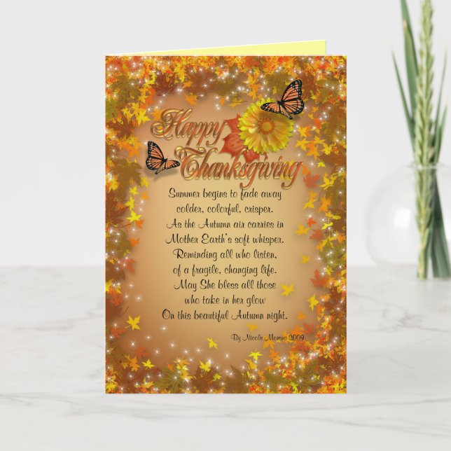 Carte Thanksgiving Feuilles d'automne avec poème (Devant)