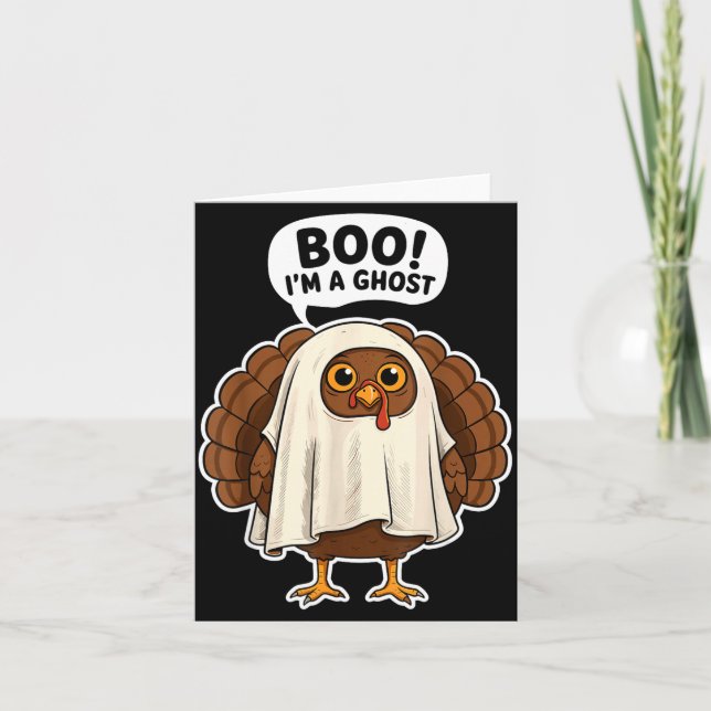 Carte Thanksgiving Ghost Turkey Disguise Funny Halloween (Devant)