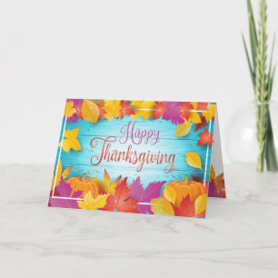 Carte Thanksgiving Holiday Fall Gold Maple Feuilles Wood
