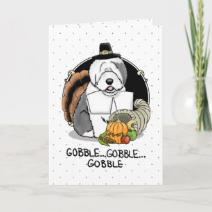 Carte Thanksgiving Old English Sheepdog (Chien-chien ang
