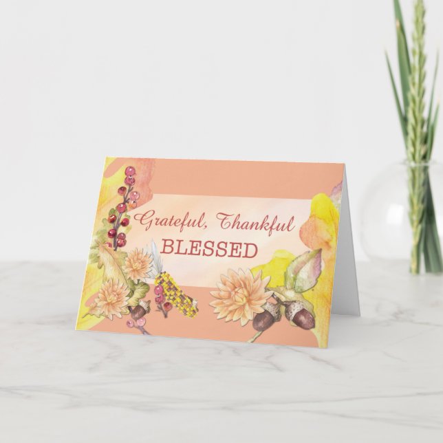 Carte Thanksgiving Religieux Grateful Thankful Blessé (Devant)