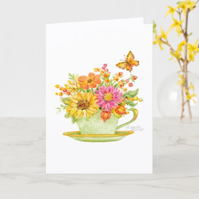 Carte Thanksgiving Teacup Beautiful Day Blessings Card (Fleur jaune)