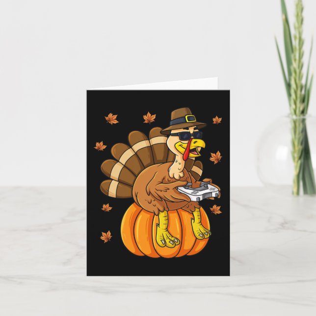 Carte Thanksgiving Turquie Joueur Citrouille Garçons Enf (Devant)