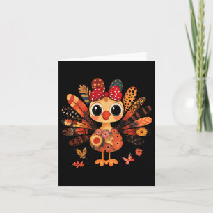 Carte Thanksgiving Turquie mignonne Coquette Bow Girl Wo