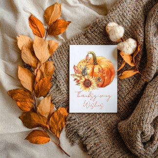 Carte Thanksgiving Wishes Pumpkin & Sunflower Card