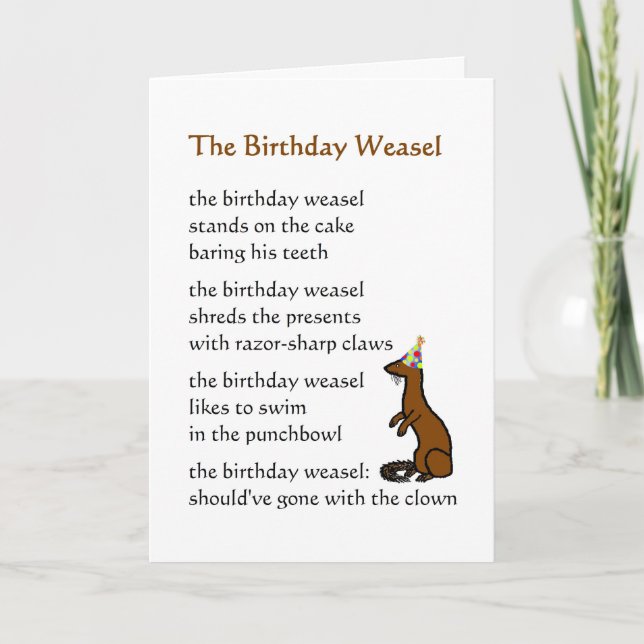 Carte The Birthday Weasel - un poème d'anniversaire amus (Devant)