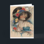 Carte Thé de l'après-midi, Harrison Fisher<br><div class="desc">Harrison Fisher est connu pour les belles femmes qu'il a peintes, qui étaient en grande majorité roses, à long limbe, seules et élégantes. Les casquettes, vastes et somptueusement décorés, qui ornaient leurs têtes, devinrent également un aspect signature de son design. Pour marquer son ascension vers les plus hauts rangs des...</div>