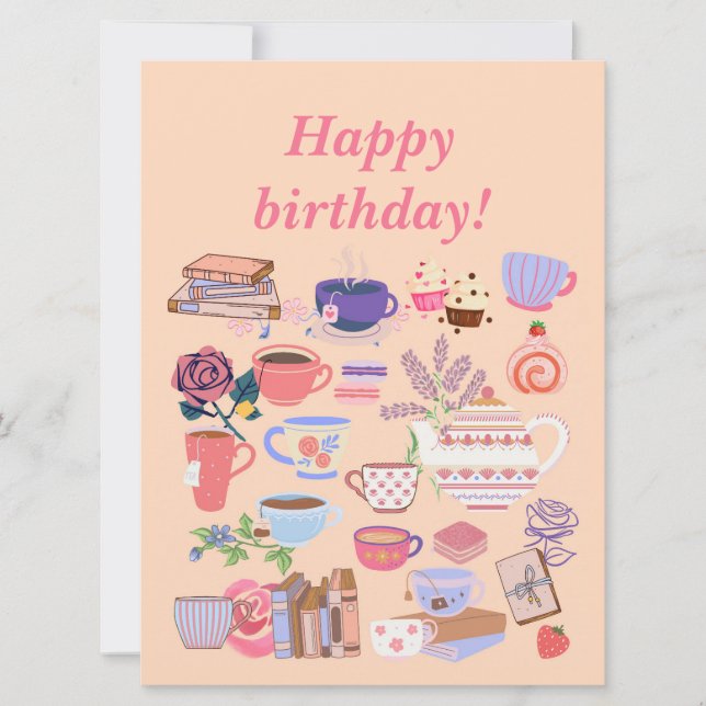 Carte Thé Et Livres Anniversaire (Devant)