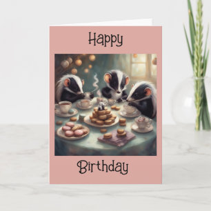 Carte Thé et Macarons d'anniversaire de bébé mouffettes